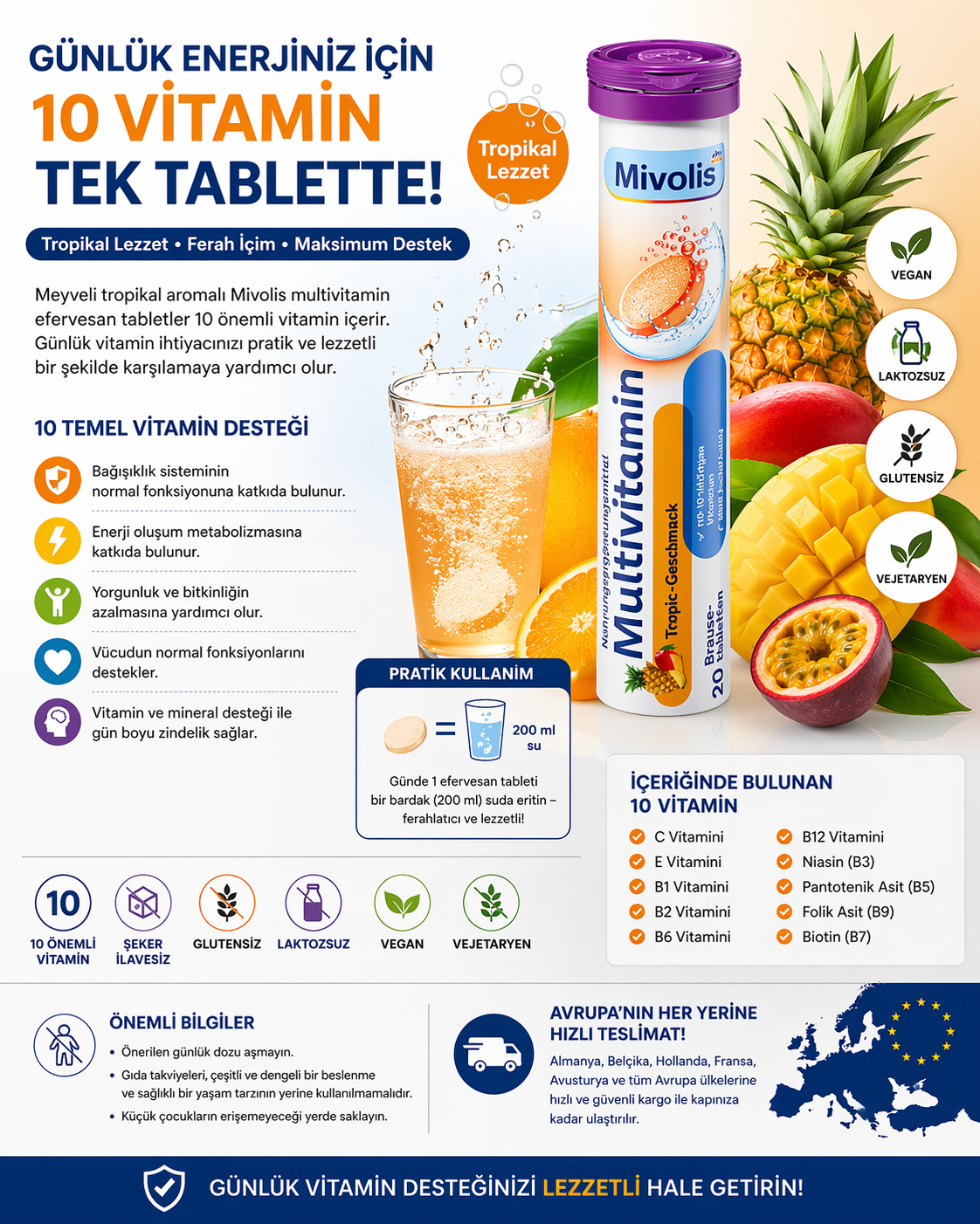 Günlük Enerji ve Bağışıklık Desteği: Multivitamin Efervesan Tablet