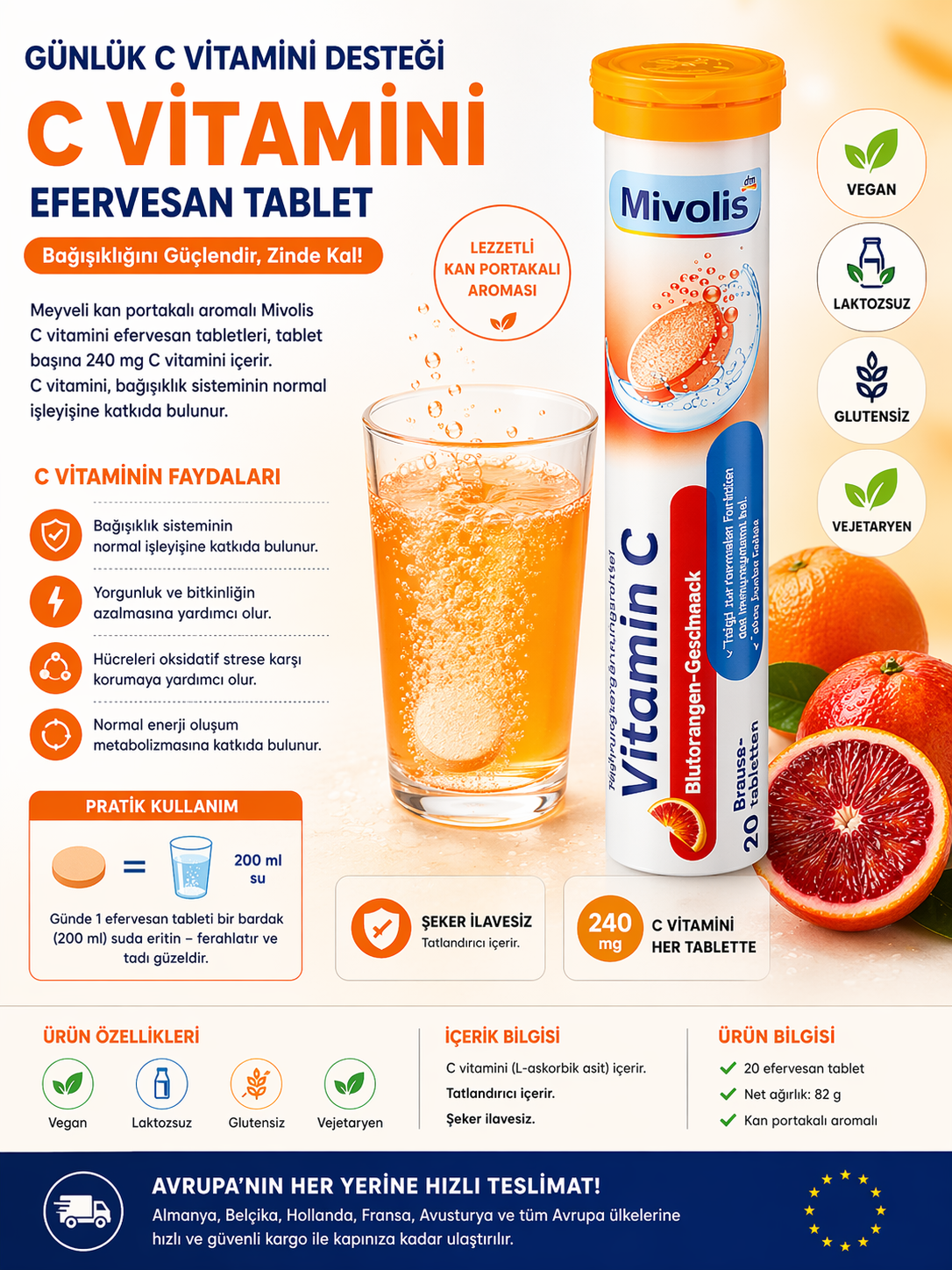 Bağışıklığını Güçlendir, Güne Enerjik Başla: C Vitamini Efervesan Tablet