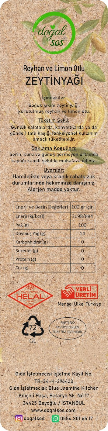 Fonksiyonel Reyhan ve Limonotlu Zeytinyağı 250ml