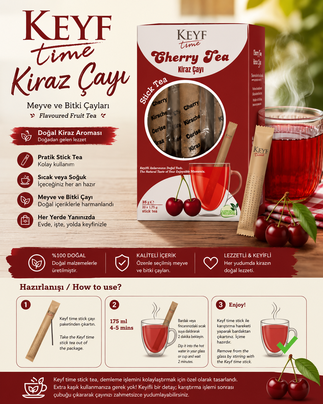 Keyf Time Kiraz Çayı – 20 Adet Stick Tea