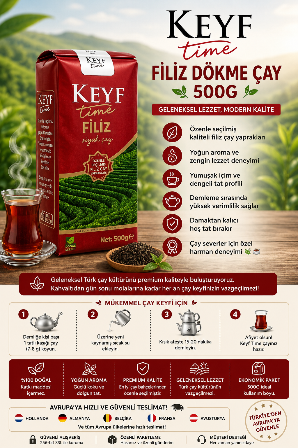 Keyf Time Filiz Dökme Siyah Çay – 500G