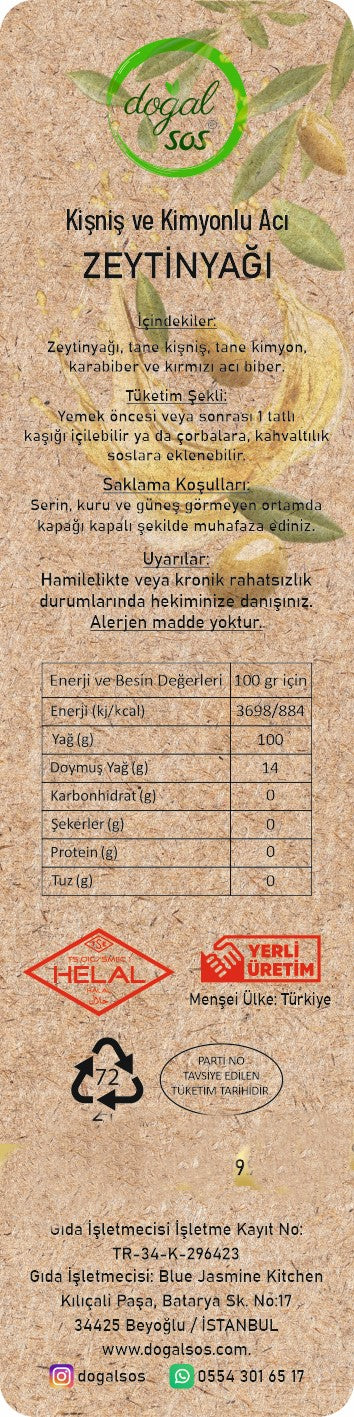 Fonksiyonel Kişniş ve Kimyonlu Acı Zeytinyağı 250ml