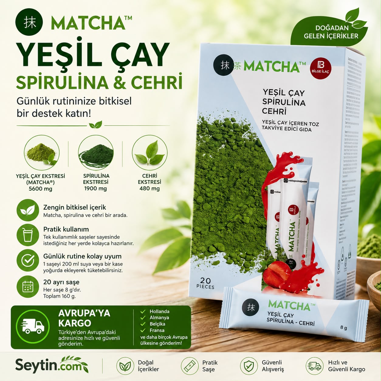 MATCHA Yeşil Çay, Spirulina & Cehri