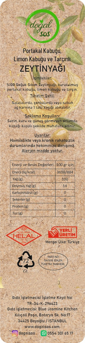 Fonksiyonel Portakal Kabuğu Limon Kabuğu ve Tarçınlı Zeytinyağı 250ml