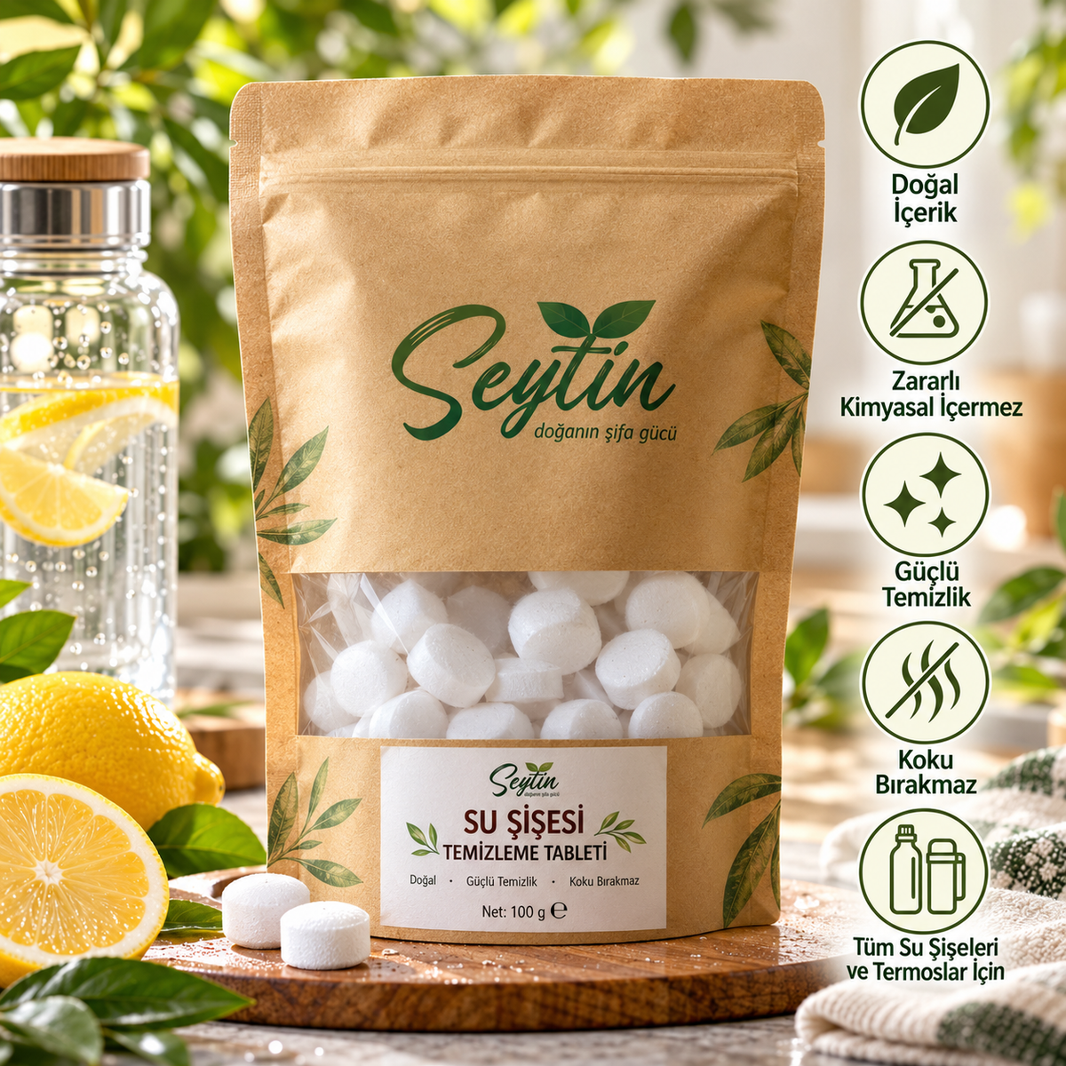 Pastillas de limpieza para botellas de agua Seytin (25 unidades)