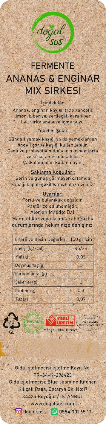 Fermente Ananas & Enginar Mix Sirkesi 250ml