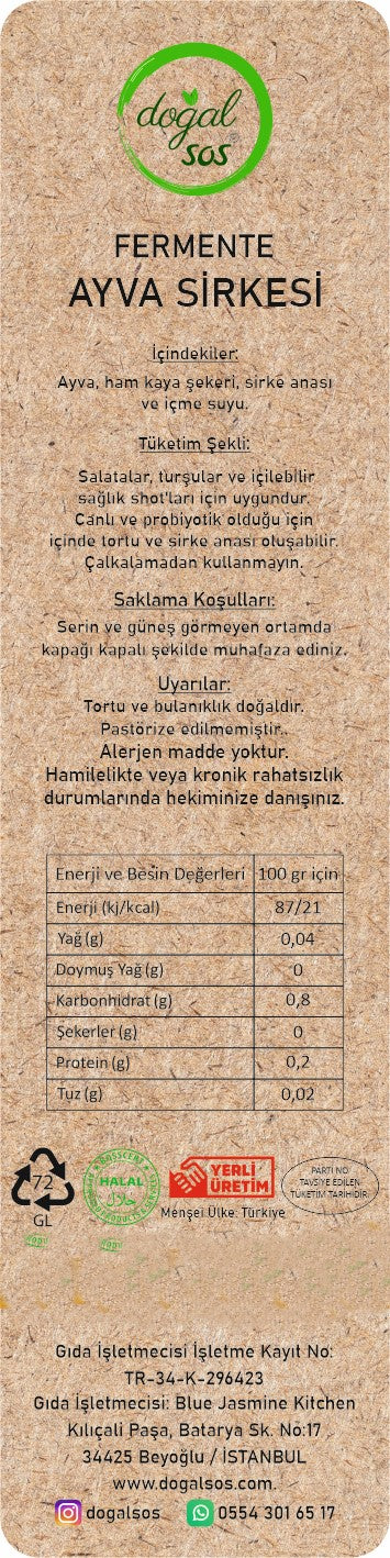 Fermente Ayva Sirkesi 250ml