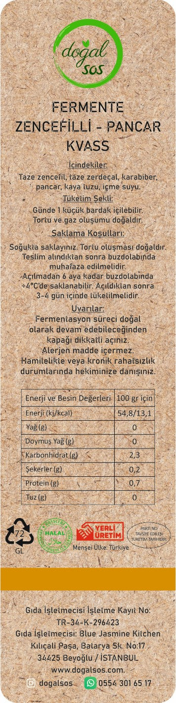 FERMENTE ZENCEFİLLİ PANCAR KVASS 250ML