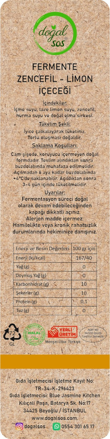 FERMENTE ZENCEFİL-LİMON IÇEÇEĞİ 250ML