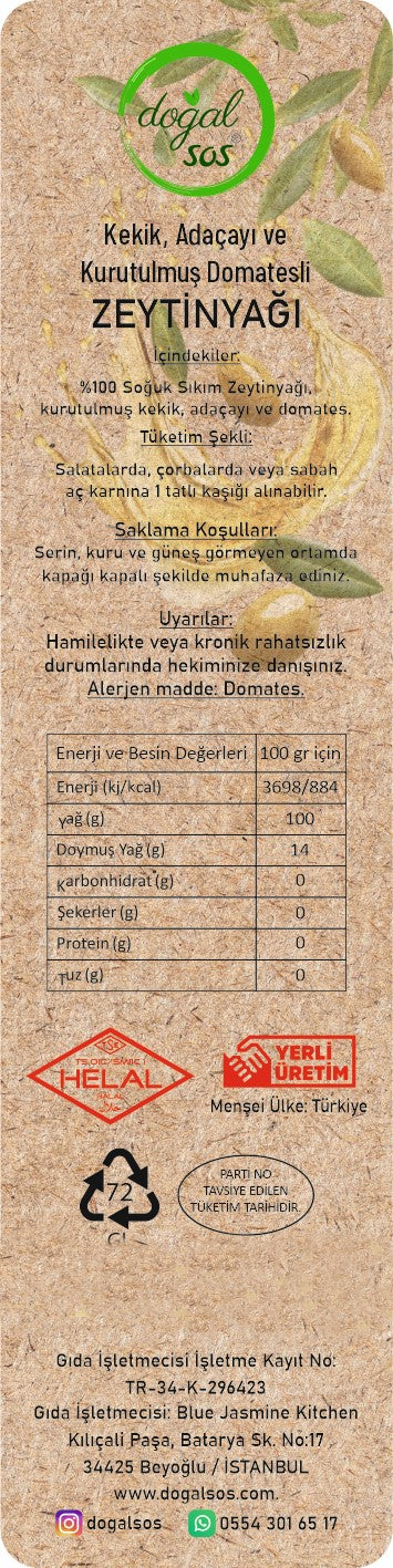 Fonksiyonel Dağ Kekiği Adaçayı Kurutulmuş Domatesli Zeytinyağı 250ml