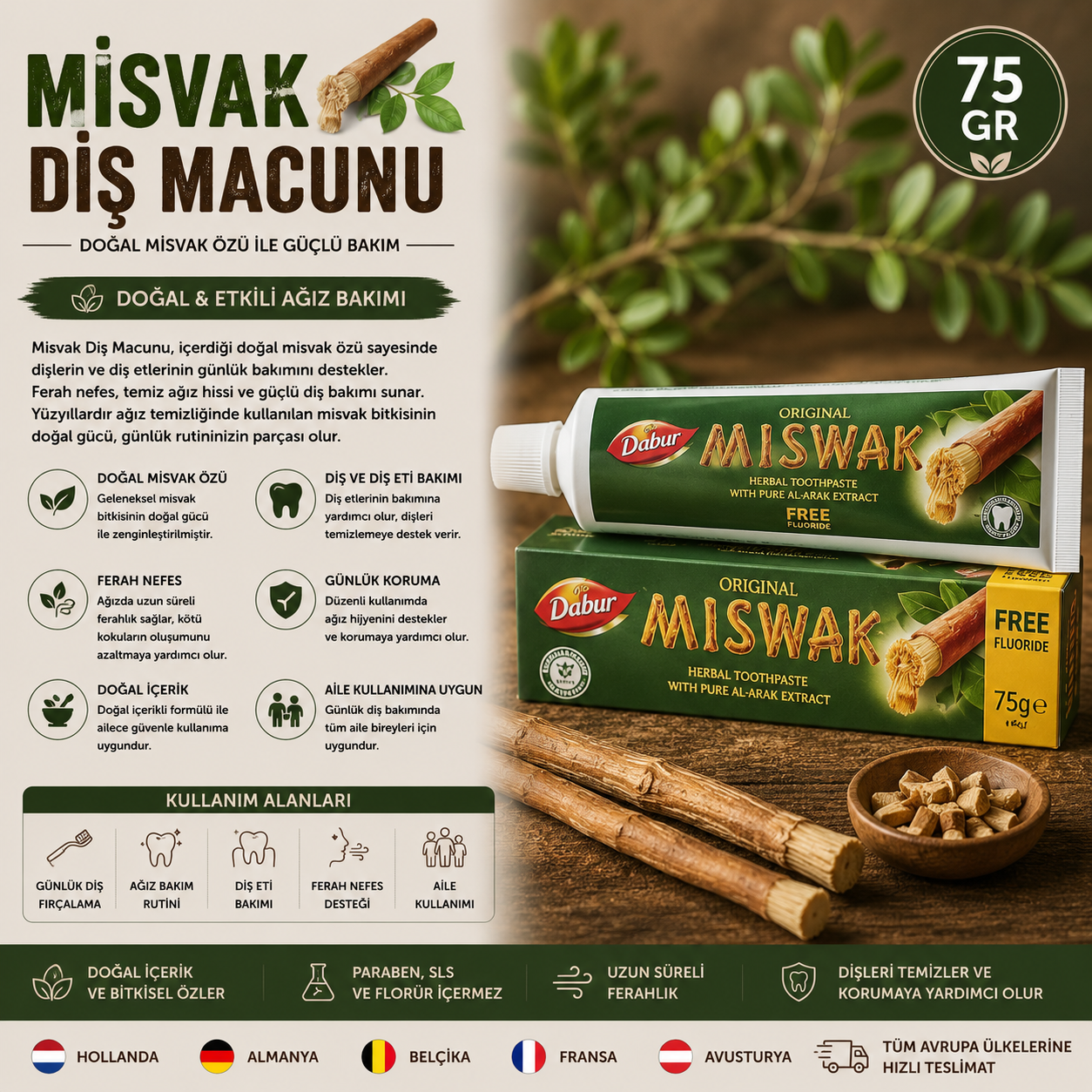 Doğal Misvak Diş Macunu (60 gr)